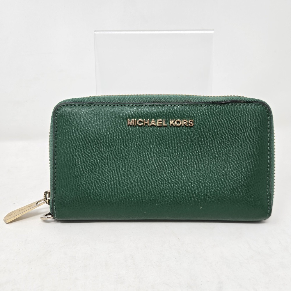 Michael Kors MK Zip Around Crossgrain Wallet Green